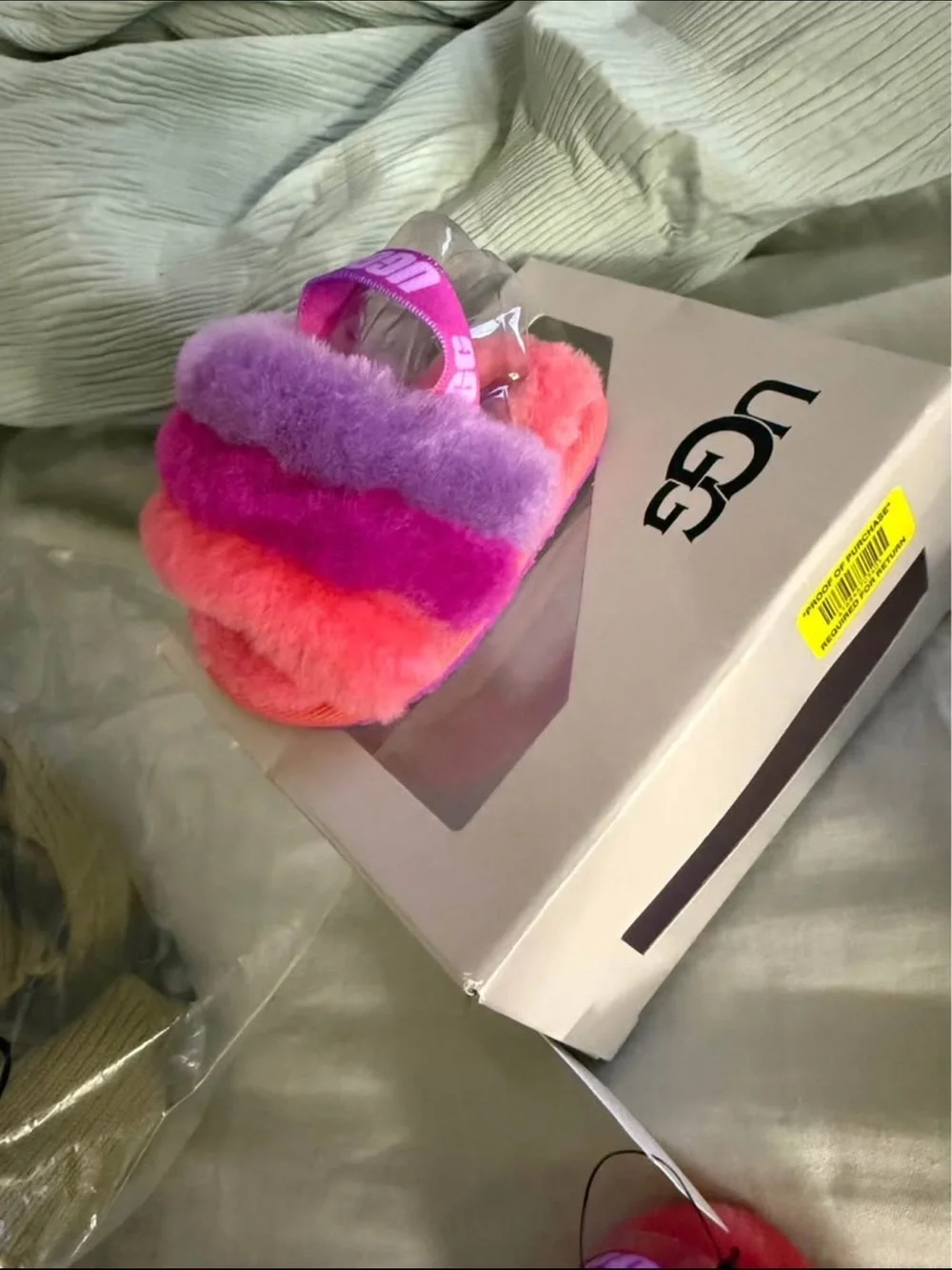 UGG Kids Multicolor Fluffy Slide - Coral, Magenta & Lavender